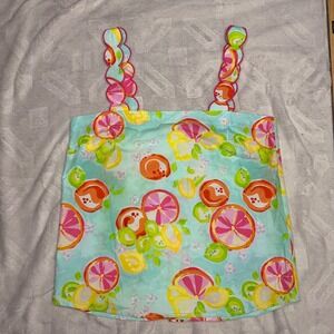 Haley and the Hound Womens XS Citrus Fruit Print Scalloped Strap Button Back Top